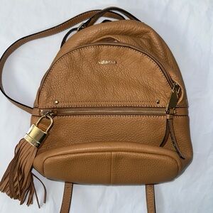 Calvin Klein Lynn Tan Pebbled Leather Backpack gold hardware
